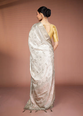 Cream Dupion Silk Saree With Blouse Piece