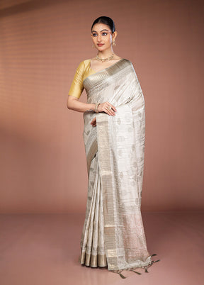 Cream Dupion Silk Saree With Blouse Piece