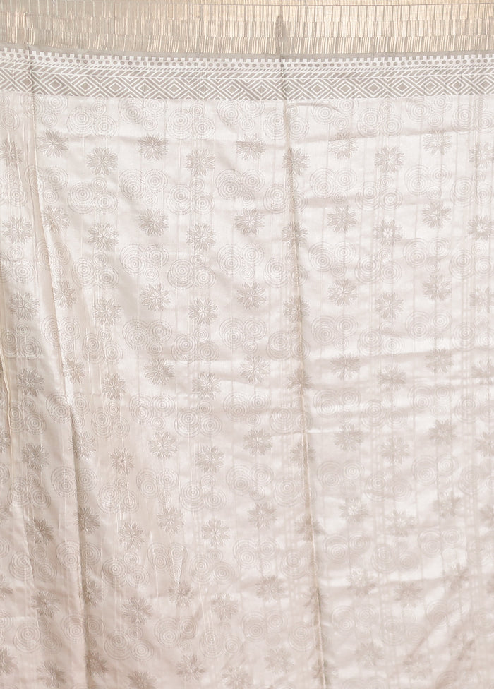 Cream Dupion Silk Saree With Blouse Piece