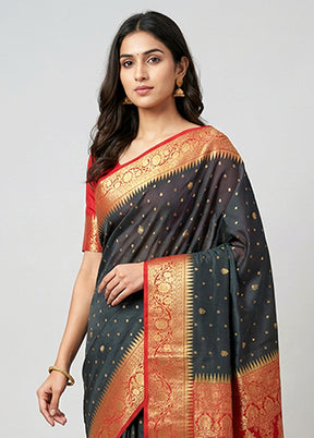 Black Kanjivaram Silk Saree With Blouse Piece