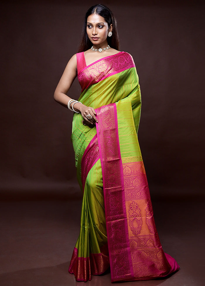 Green Kanjivaram Silk Saree Without Blouse Piece - Indian Silk House Agencies