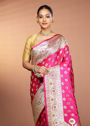 Pink Banarasi Silk Saree With Blouse Piece