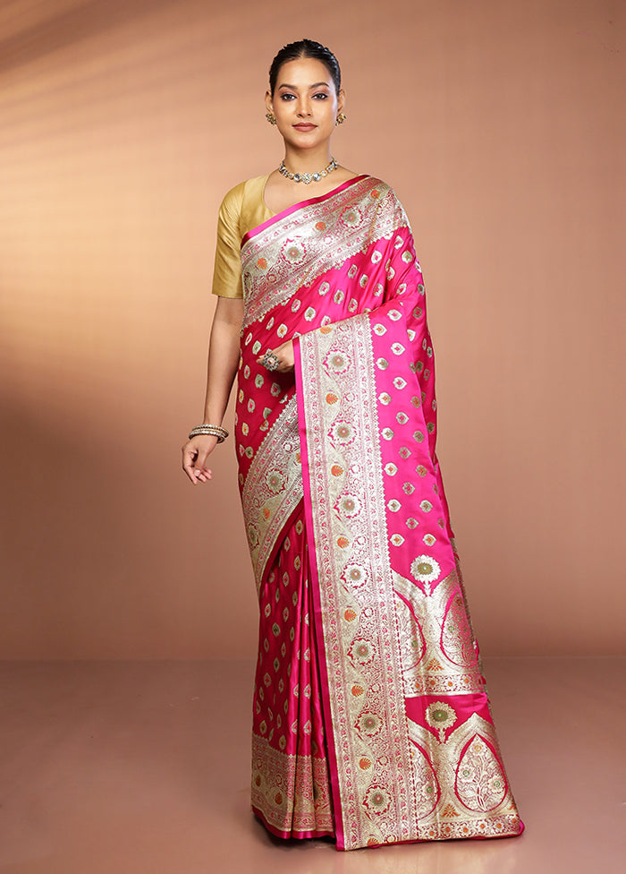 Pink Banarasi Silk Saree With Blouse Piece