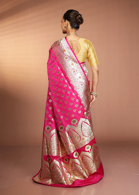Pink Banarasi Silk Saree With Blouse Piece