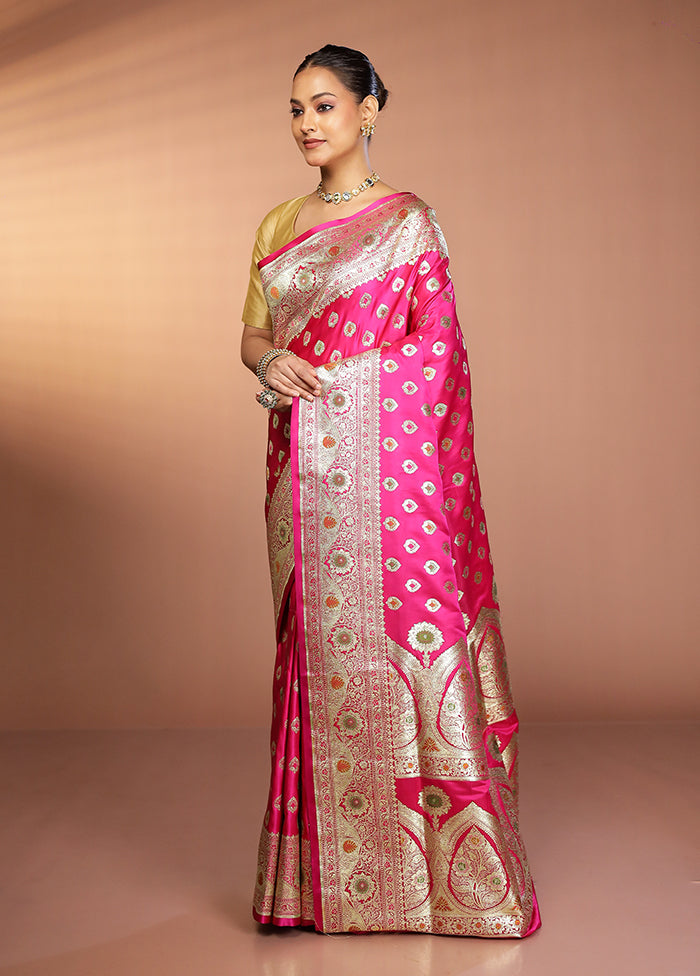 Pink Banarasi Silk Saree With Blouse Piece