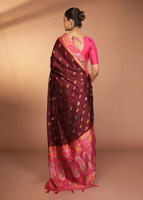 Maroon Dupion Silk Saree With Blouse Piece
