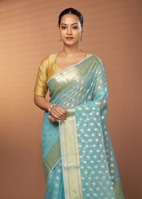 Multicolor Kora Silk Saree With Blouse Piece
