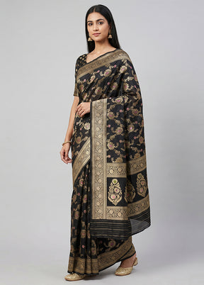 Black Handloom Katan Pure Silk Saree With Blouse Piece