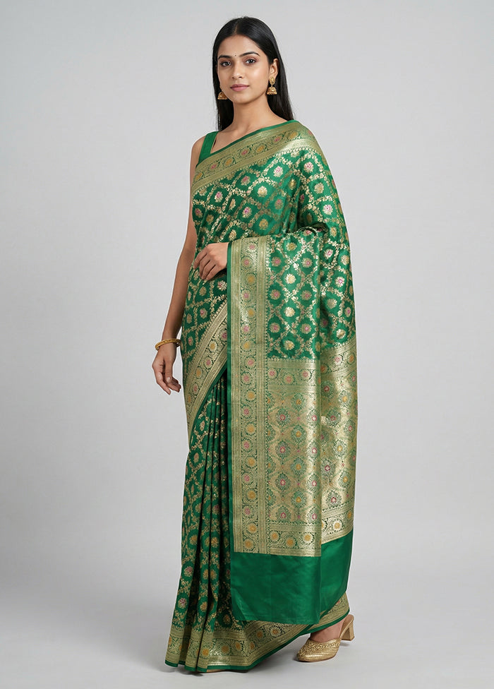 Green Banarasi Silk Saree With Blouse Piece