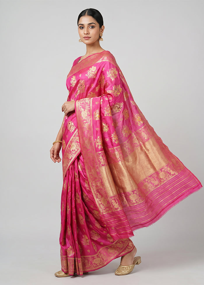 Pink Handloom Katan Pure Silk Saree With Blouse Piece