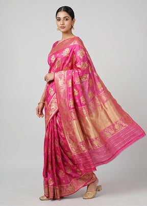 Pink Handloom Katan Pure Silk Saree With Blouse Piece