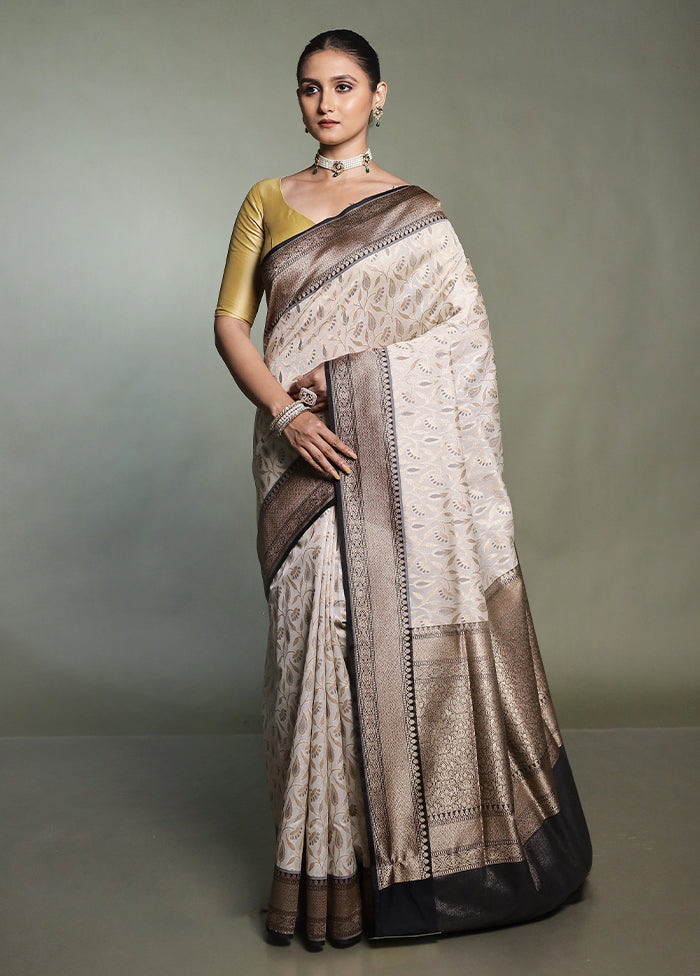 Cream Kora Silk Saree With Blouse Piece