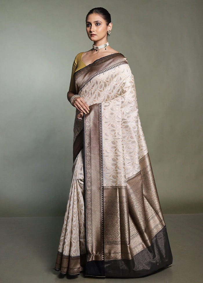 Cream Kora Silk Saree With Blouse Piece