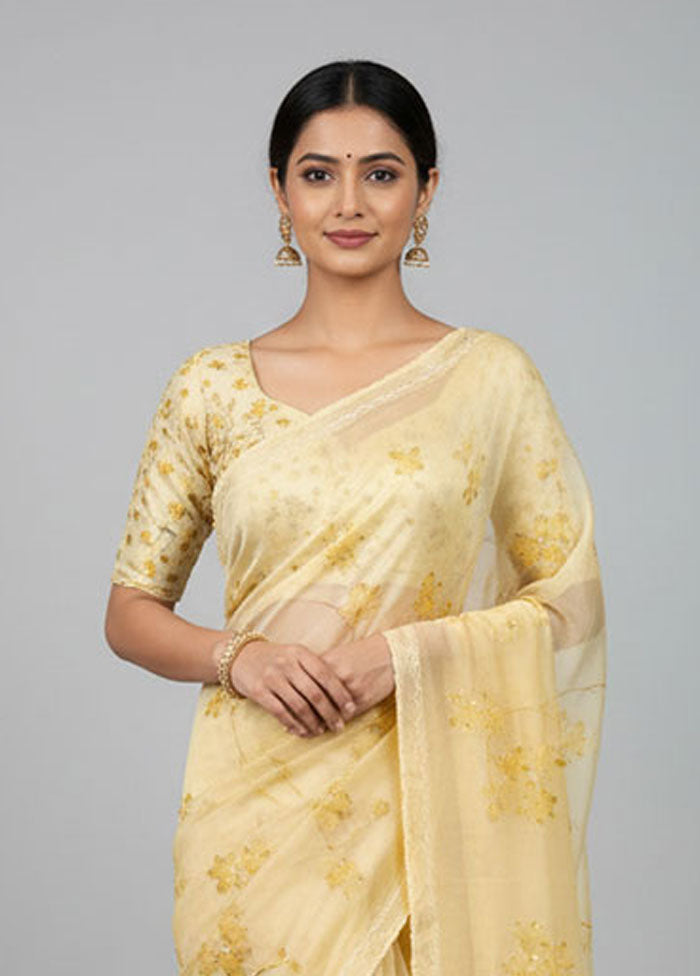 Yellow Organza Saree With Blouse Piece