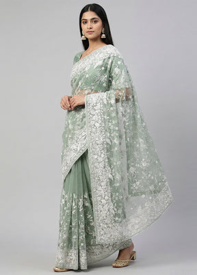 Green Organza Saree With Blouse Piece