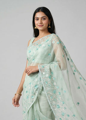 Green Organza Saree With Blouse Piece