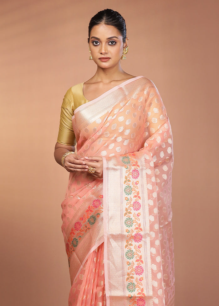 Pink Organza Saree With Blouse Piece
