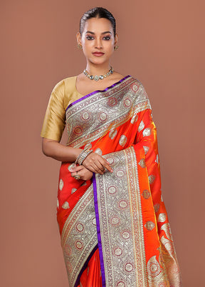 Rust Banarasi Silk Saree With Blouse Piece
