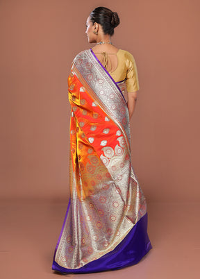 Rust Banarasi Silk Saree With Blouse Piece