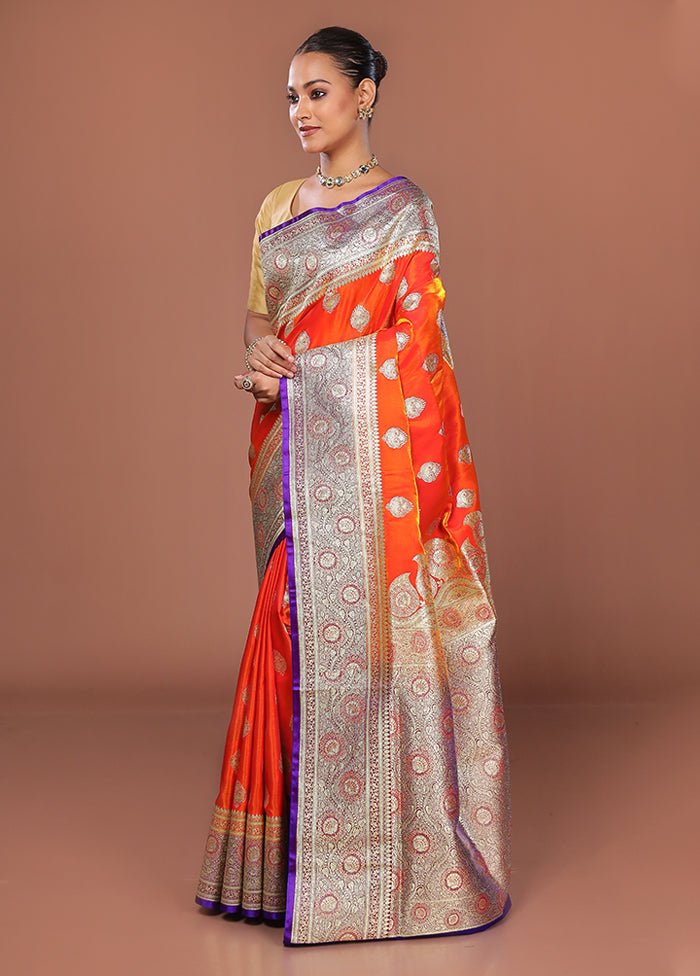 Rust Banarasi Silk Saree With Blouse Piece