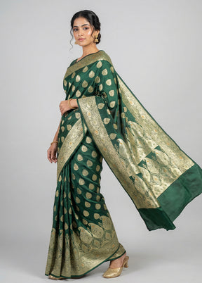 Green Banarasi Silk Saree With Blouse Piece