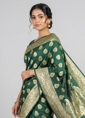 Green Banarasi Silk Saree With Blouse Piece