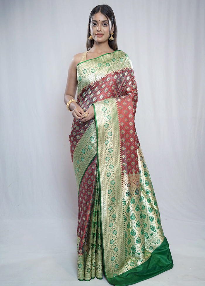 Maroon Tanchoi Banarasi Silk Saree With Blouse Piece