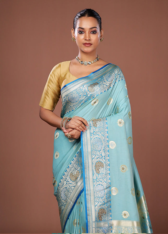 Blue Uppada Silk Saree With Blouse Piece