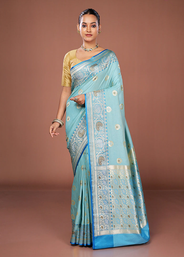 Blue Uppada Silk Saree With Blouse Piece