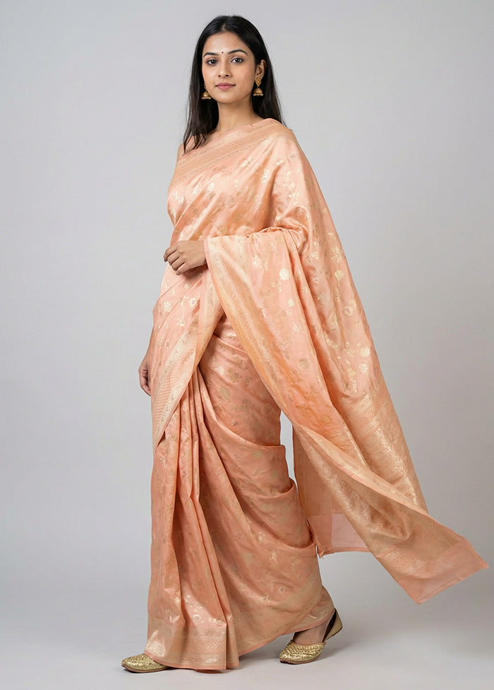Peach Handloom Katan Pure Silk Saree With Blouse Piece
