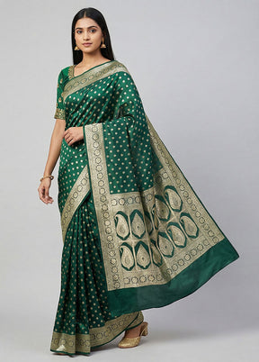Green Banarasi Silk Saree With Blouse Piece