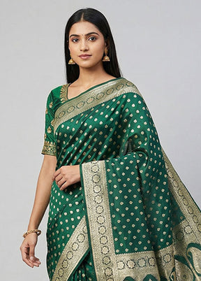 Green Banarasi Silk Saree With Blouse Piece