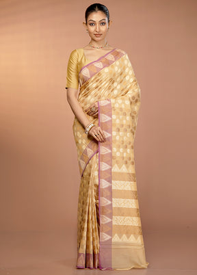 Cream Kora Silk Saree With Blouse Piece
