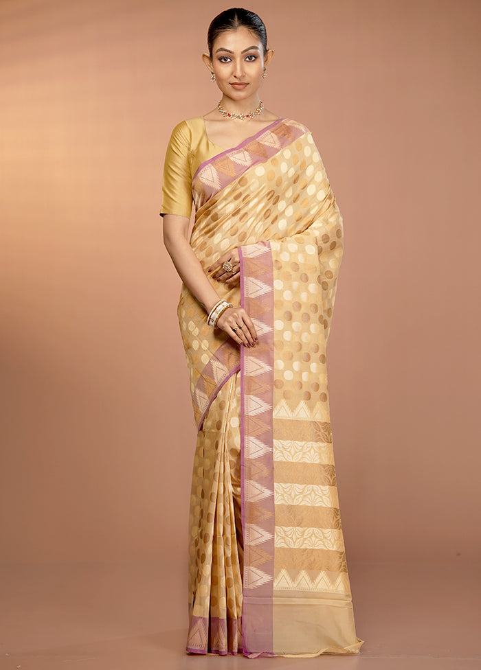 Cream Kora Silk Saree With Blouse Piece