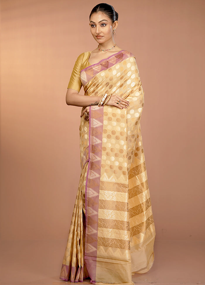 Cream Kora Silk Saree With Blouse Piece