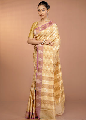 Cream Kora Silk Saree With Blouse Piece