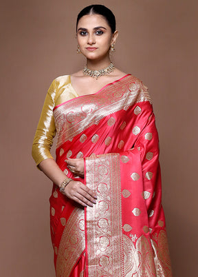 Red Banarasi Silk Saree With Blouse Piece