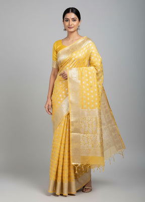 Yellow Kora Silk Saree With Blouse Piece