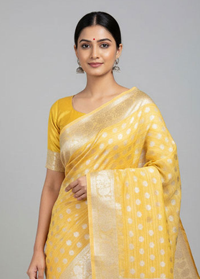 Yellow Kora Silk Saree With Blouse Piece