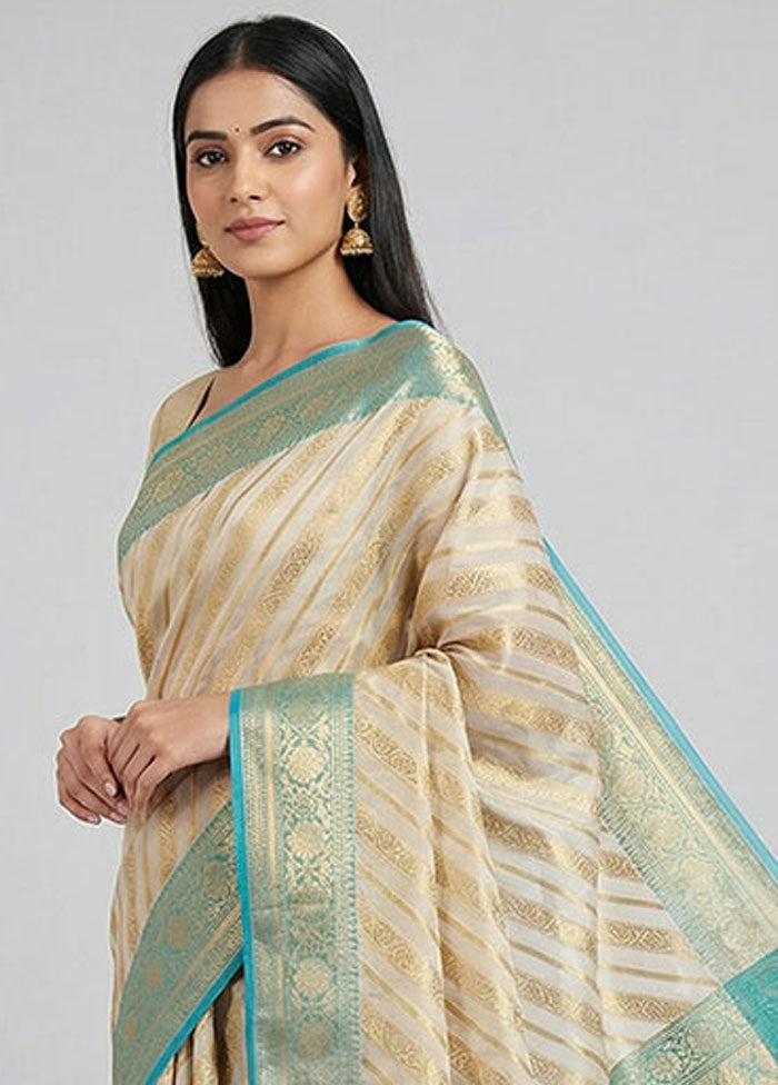 White Kora Silk Saree With Blouse Piece
