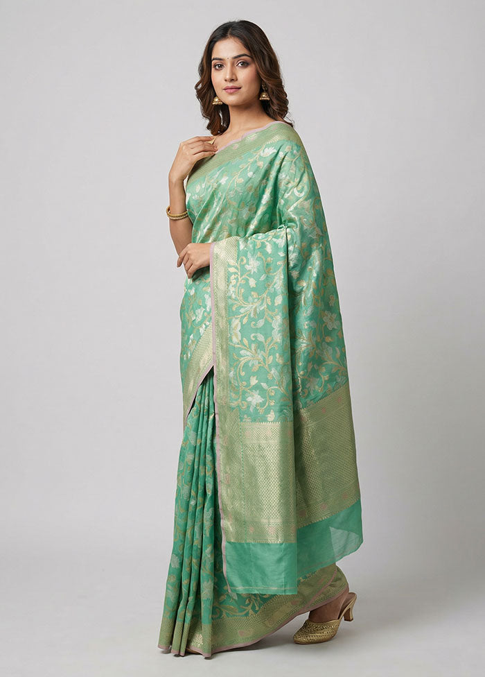 Green Organza Saree With Blouse Piece