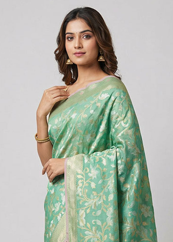 Green Organza Saree With Blouse Piece