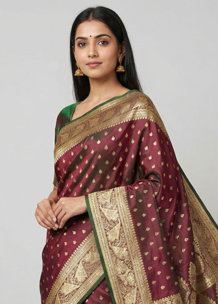 Green Handloom Banarasi Pure Silk Saree With Blouse Piece
