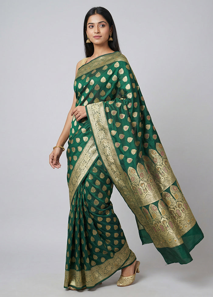 Green Handloom Banarasi Pure Silk Saree With Blouse Piece