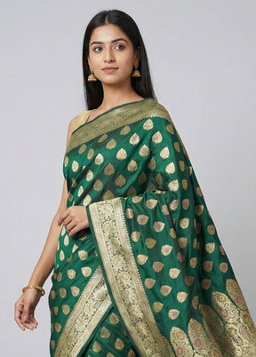 Green Handloom Banarasi Pure Silk Saree With Blouse Piece