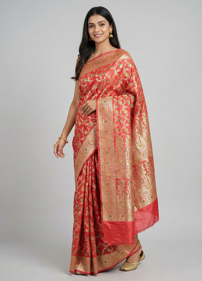 Pink Handloom Banarasi Pure Silk Saree With Blouse Piece
