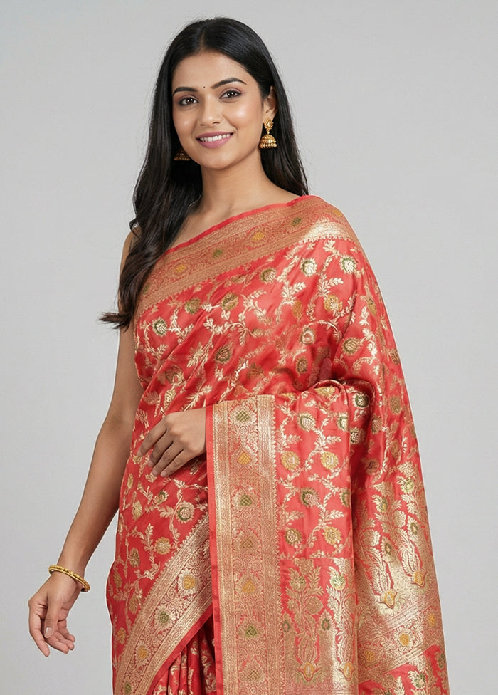 Pink Handloom Banarasi Pure Silk Saree With Blouse Piece