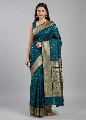 Blue Handloom Banarasi Pure Silk Saree With Blouse Piece
