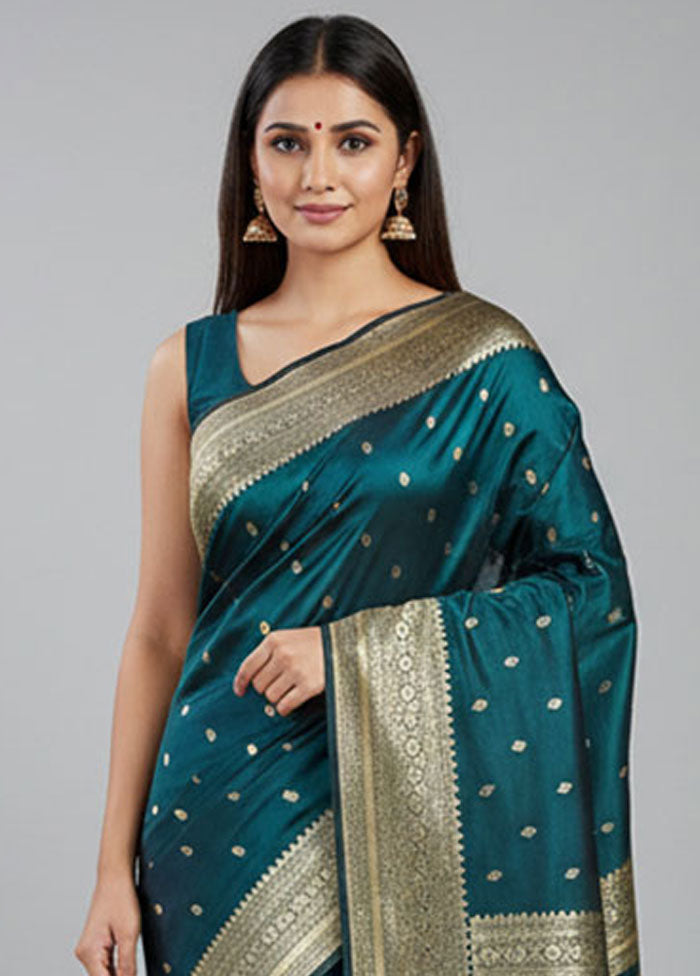 Blue Handloom Banarasi Pure Silk Saree With Blouse Piece
