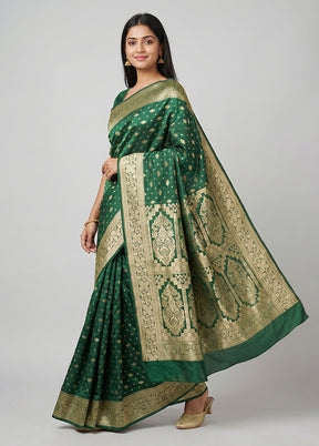 Green Handloom Banarasi Pure Silk Saree With Blouse Piece